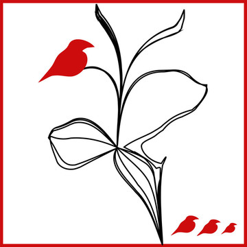 紅鳥(niǎo)黑色花卉插圖