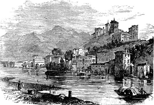 巴桑諾德?tīng)柛窭?；威?nèi)托大區(qū)；意大利；在1890年代復(fù)古雕刻；