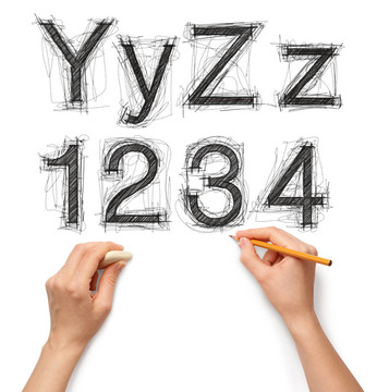 用鉛筆和鉛筆素描字母和數(shù)字