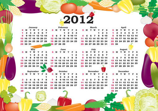 日歷2012在彩色的框架