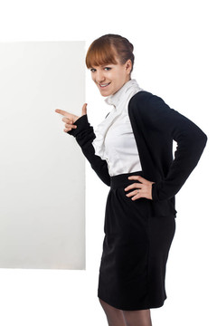 年輕女商人與海報