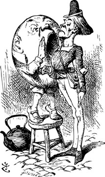 Humpty Dumpty的叫喊聲在信使的耳朵，透過玻璃看愛麗絲發(fā)現(xiàn)有什么原刻書