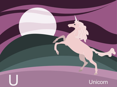動物字母表；U為獨(dú)角獸