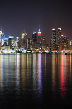 纽约市曼哈顿中城的天际线在夜间