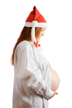 孕婦在圣誕帽