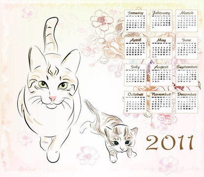日歷2011與貓和小貓