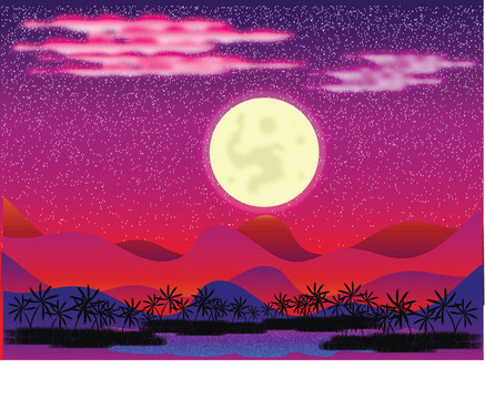 夜晚的沙漠里的綠洲