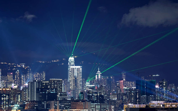 美麗的激光秀風景香港維多利亞港