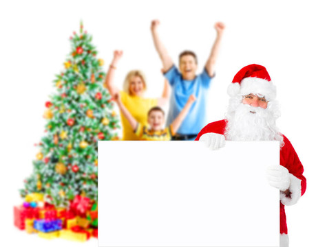 家庭；Santa和圣誕樹