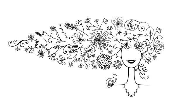 女性剪影；花藝發(fā)型為您設(shè)計(jì)