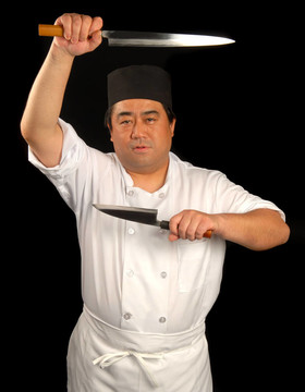 日本壽司廚師用他的刀