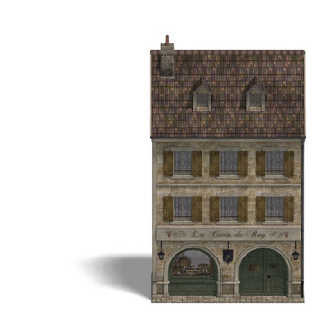城市建筑葡萄酒商店。3D渲染與剪輯路徑和陰影超過白色