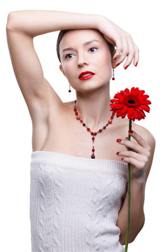 女孩與gerbera flower