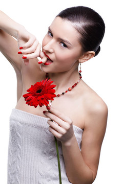 女孩與gerbera flower