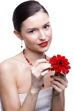 女孩與gerbera flower