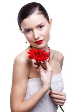 女孩與gerbera flower