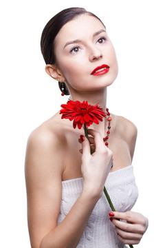 女孩與gerbera flower