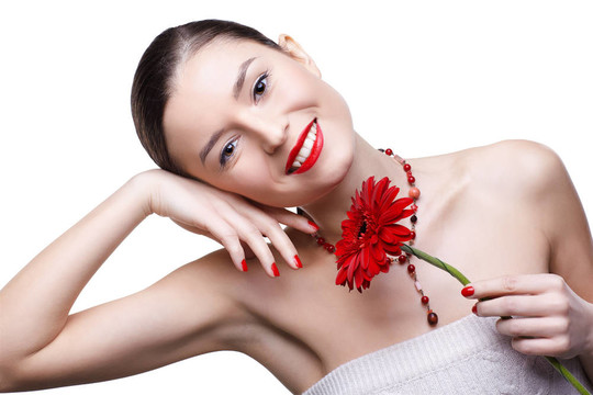 女孩與gerbera flower