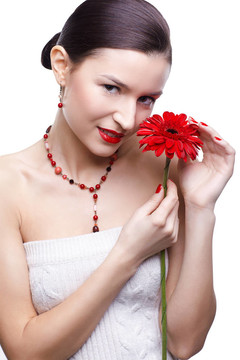 女孩與gerbera flower