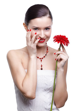 女孩與gerbera flower