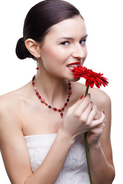 女孩與gerbera flower