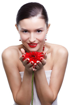 女孩與gerbera flower