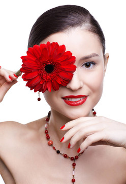 女孩與gerbera flower