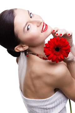 女孩與gerbera flower