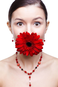 女孩與gerbera flower