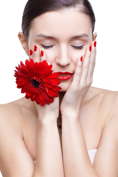 女孩與gerbera flower
