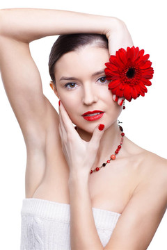 女孩與gerbera flower