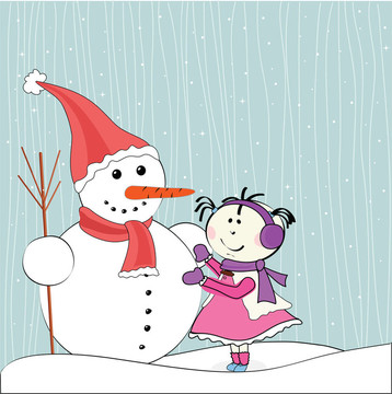 冬天的雪人和小女孩