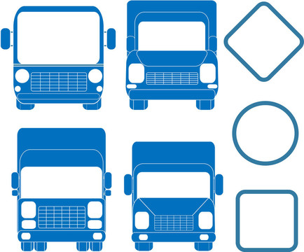 設置藍色卡車和公共汽車