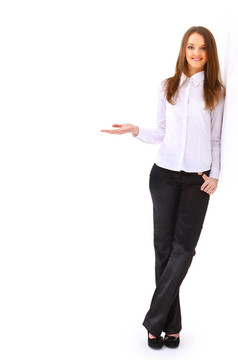 幸福美麗的女人看著你的產(chǎn)品以極大的喜悅