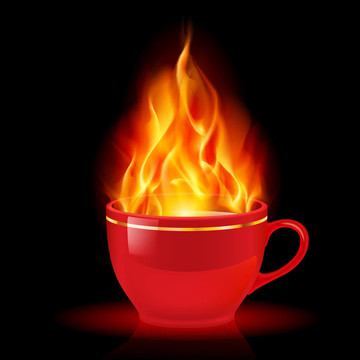 有火的咖啡或茶杯