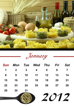 每月面食日歷。一月2012