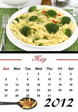 每月面食日歷。2012五月