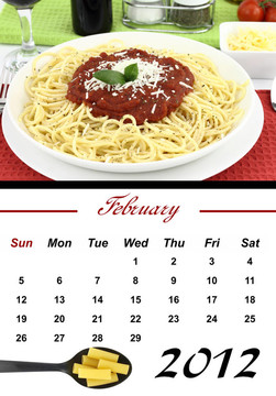 每月面食日歷。二月2012