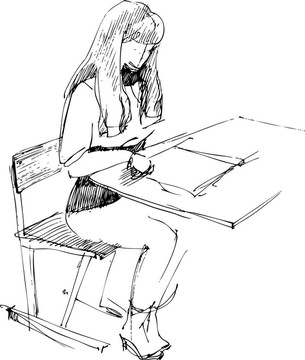 女孩后的一個(gè)學(xué)校課桌