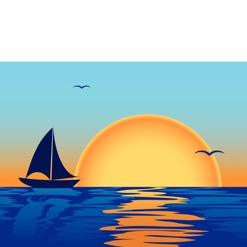 海上的夕陽(yáng)與船的剪影