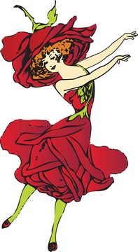 美國紅玫瑰花孩子或花女人跳舞