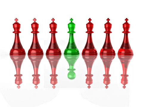 虛假領(lǐng)導(dǎo)的概念形象。國(guó)際象棋。3d