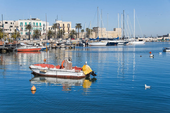 巴里海港全景。Apulia。