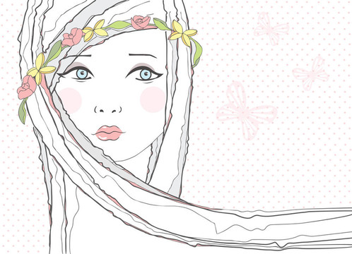 可愛的少女；花背景