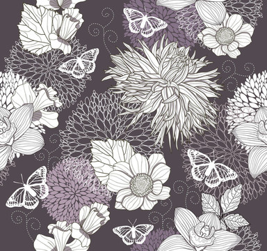 無縫花蝴蝶圖案