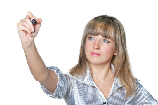 女商人手里握著筆。專注于感覺筆
