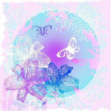 摘要花卉背景與花和蝴蝶
