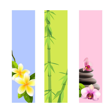 收集竹和蘭花的垂直溫泉橫幅