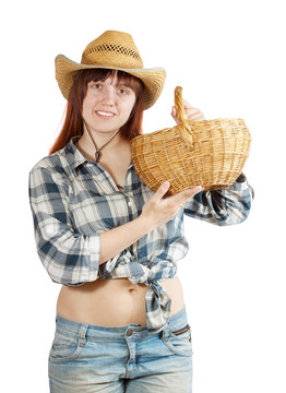 帶籃子的快樂田園女人