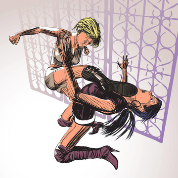 兩個(gè)女孩打架Comic Art